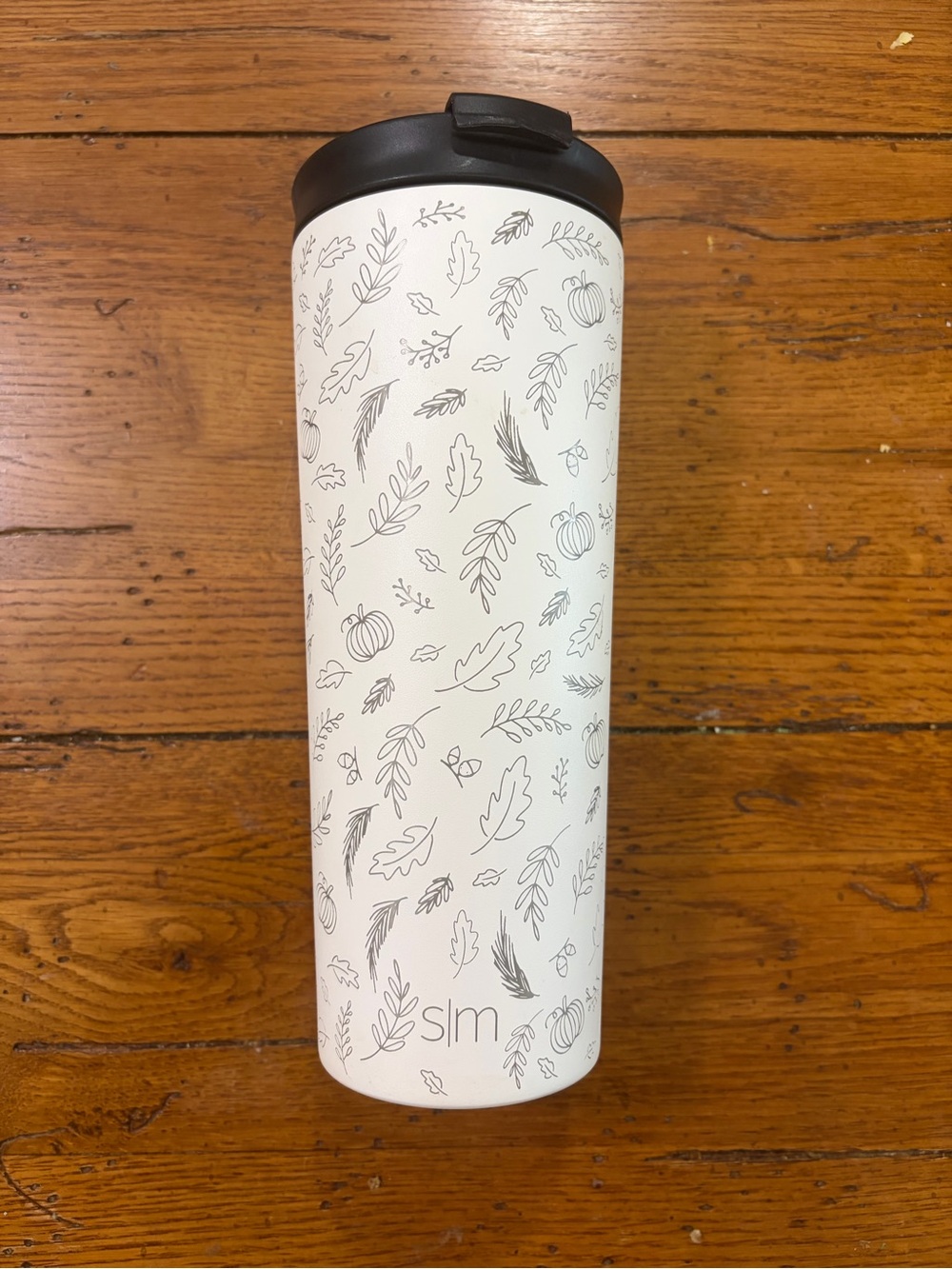 White Simple Modern Tumbler with Black Lid